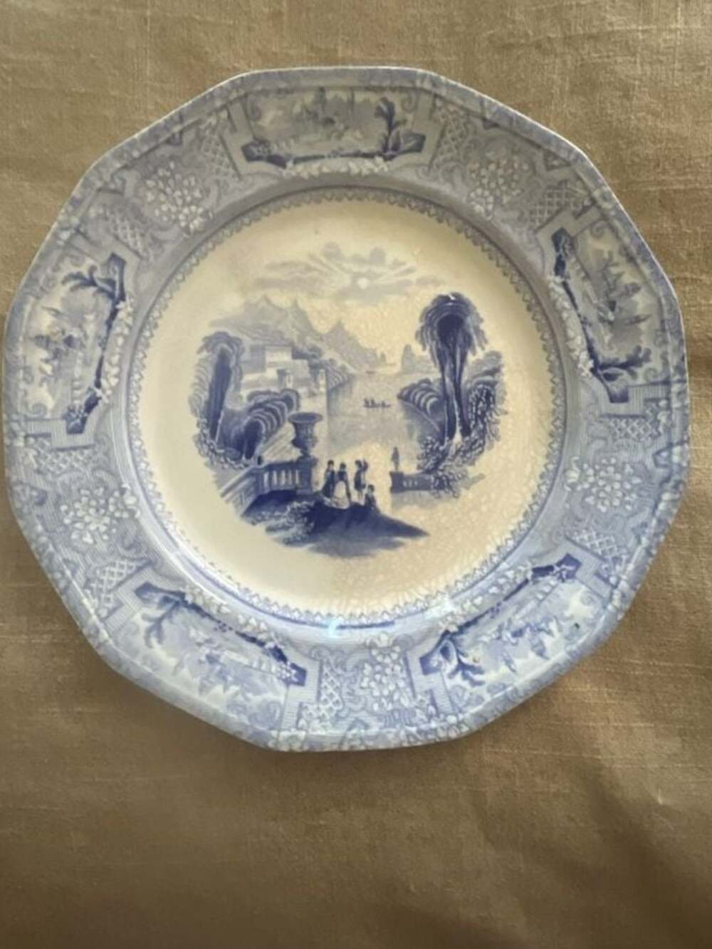 1848 J Wedgwood England "Columbia" Blue Transferware Ironstone Dinner Plate 9.5"